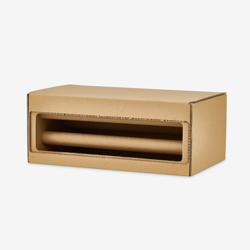 Geschlossener Kartonspender für perforiertes Verpackungspapier bis 250 Laufmeter.