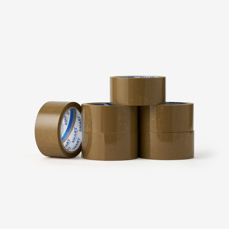 Set aus sechs braunen, kautschukbasierten Packbändern - ideal zum Verschließen von Kartons und Paketen.