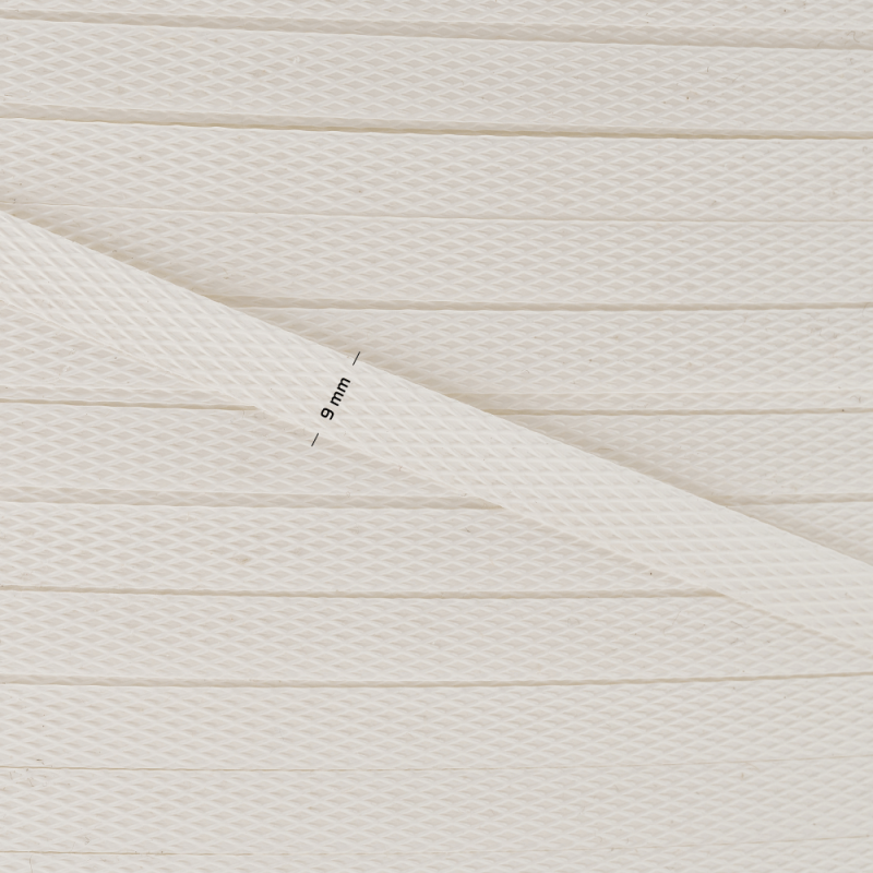 Nahaufnahme der Struktur des 9-mm-Polypropylenbands zum Umreifen von Ladungen.