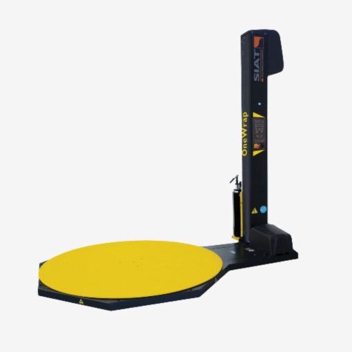 Halbautomatischer Palettenwickler Siat OneWrap, präsentiert auf grauem Hintergrund