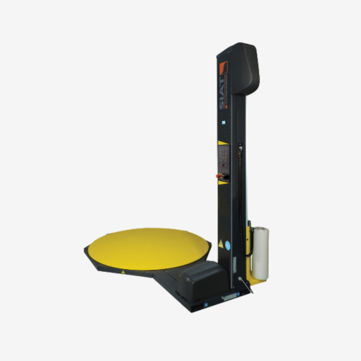 Halbautomatischer Palettenwickler Siat OneWrap, Ansicht von hinten auf grauem Hintergrund