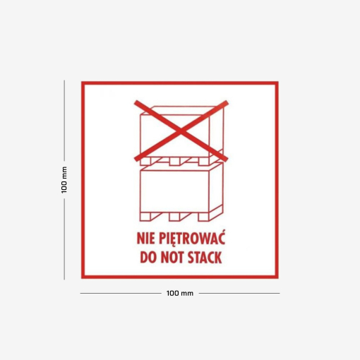 Paketetiketten „Nicht stapeln“ – 100 Stück auf weißer Rolle, präsentiert auf grauem Hintergrund.
