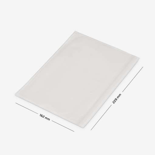 Lieferscheintaschen C5 - 162x229mm - 1000 Stück mit Abmessungen auf grauem Hintergrund dargestellt