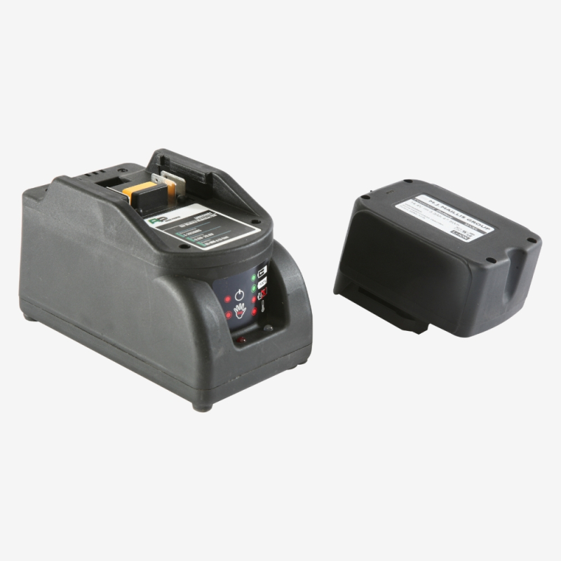 Orangefarbenes Akku-Umreifungsgerät für PP-/PET-Bänder GT-ONE+ – Geräteelemente auf grauem Hintergrund