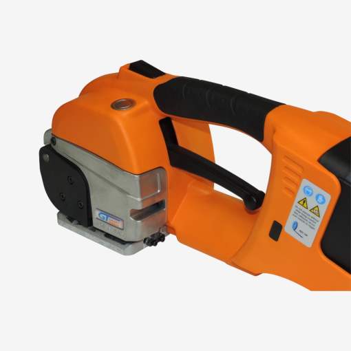 Akku-Umreifungsgerät für PP-/PET-Bänder GT-Smart+ auf grauem Hintergrund, Seitenansicht