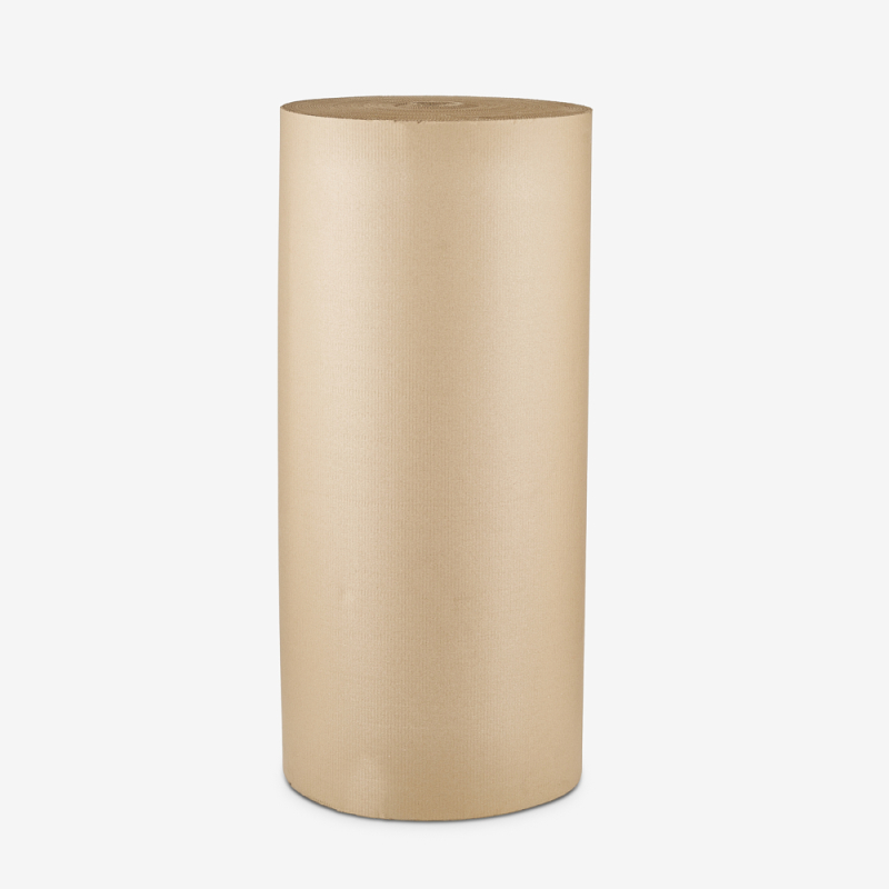 2-lagige Wellpappe auf Rolle, 150 cm Breite, 100 lfm, auf grauem Hintergrund