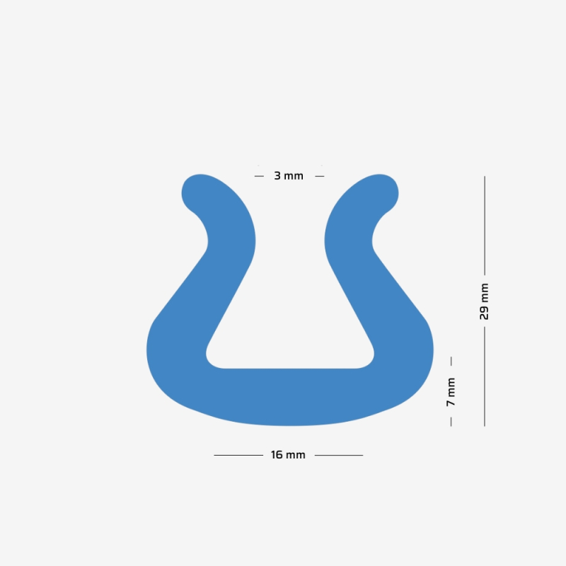 Maßskizze des U TULIP-Profils aus Polyethylenschaum