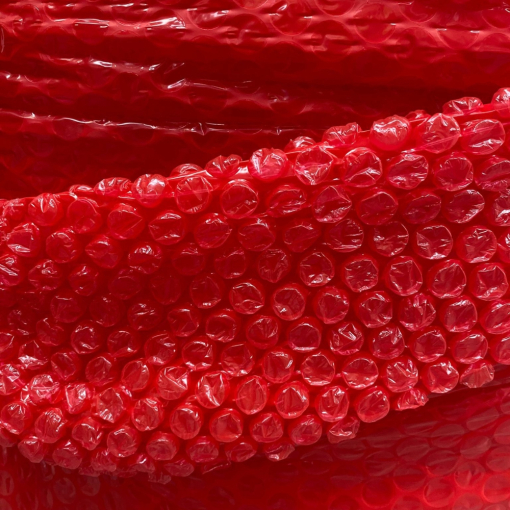 Luftpolsterfolie auf der Rolle B1 – Leicht, 2-lagig, Rot, mit Gleitmittel, Nahaufnahme der Noppe
