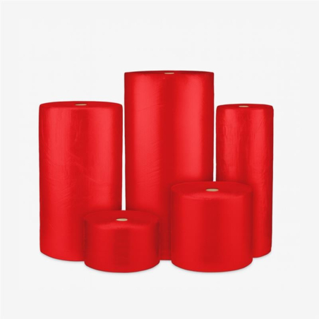 Luftpolsterfolie auf der Rolle B1 – Leicht, 2-lagig, Rot, mit Gleitmittel, Breitenvergleich in der Übersicht