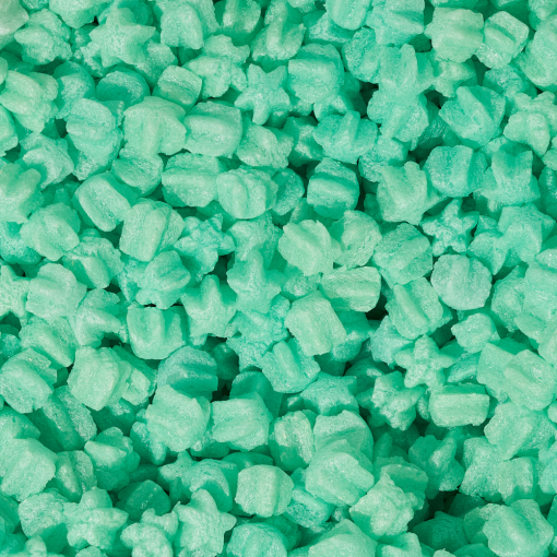 Nahaufnahme des grünen Skropak in Sternchenform - umweltfreundliches Füllmaterial für Kartons.