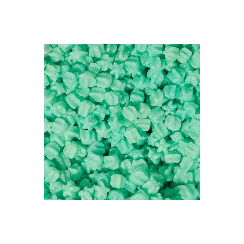 Nahaufnahme des grünen Skropak in Sternchenform - umweltfreundliches Füllmaterial für Kartons.