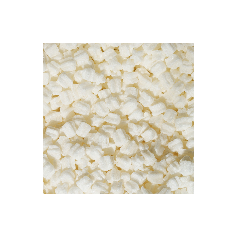 Nahaufnahme des weißen Skropak in Sternchenform - umweltfreundliches Füllmaterial für Kartons.