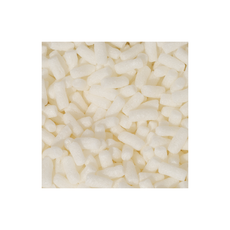 Nahaufnahme von weißem Skropak in Zylinderform - umweltfreundliches Füllmaterial für Kartons.