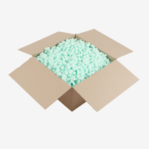 Sack gefüllt mit grünem, umweltfreundlichem Skropak in Zylinderform.