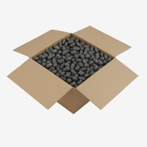 200-Liter-Sack gefüllt mit schwarzem, umweltfreundlichem Skropak in Zylinderform.