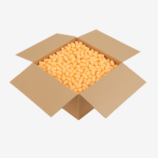 200-Liter-Sack gefüllt mit orangem, umweltfreundlichem Skropak in Zylinderform.