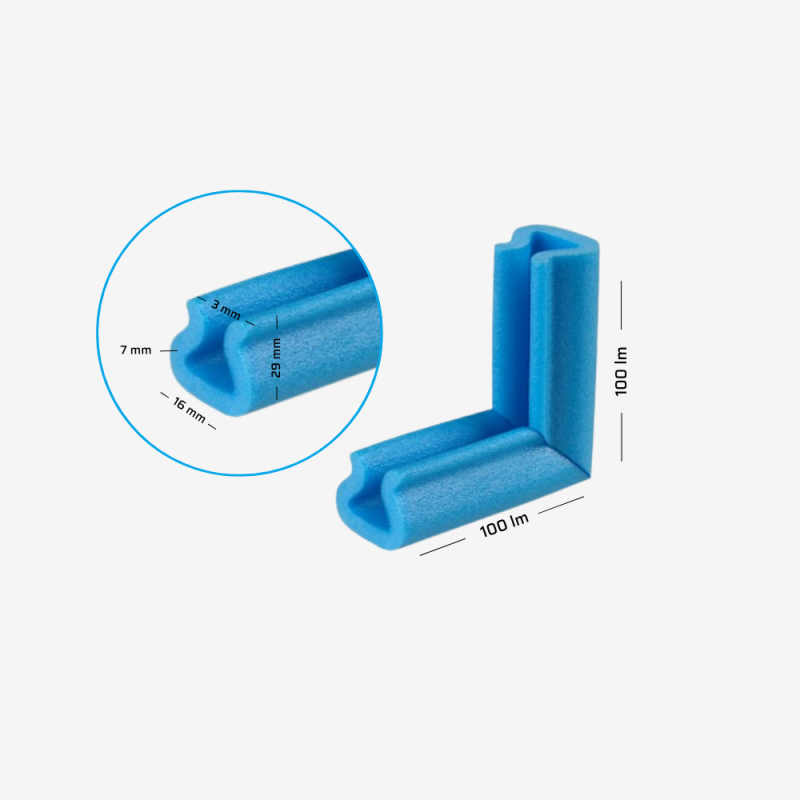 U-Profil Tulip Corner aus Polyethylenschaum in Gesamtansicht und Querschnitt