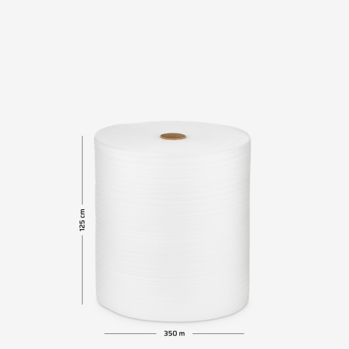 Polyethylenschaum PE 1,5 mm x 1,25 m, 350 lfm, auf Rolle aufgewickelt, mit angegebenen Abmessungen