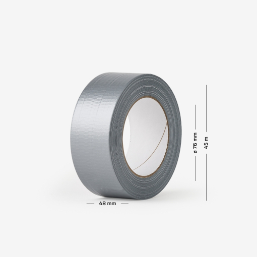 Rolle aus selbstklebendem Duct-Tape mit Kautschukkleber und aufgedruckten Maßen - sorgt für hervorragende Haftung.