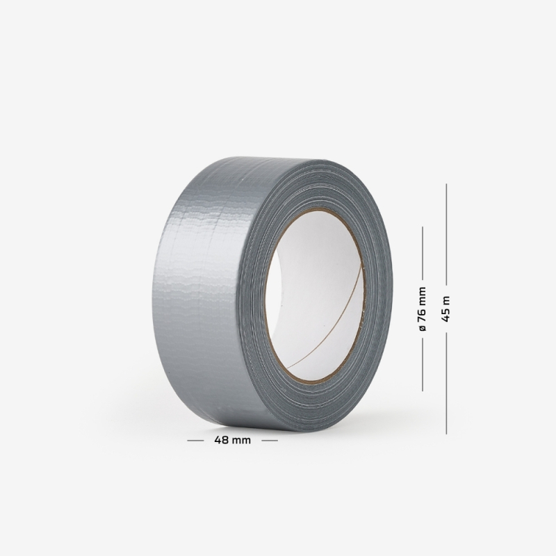 Rolle aus selbstklebendem Duct-Tape mit Kautschukkleber und aufgedruckten Maßen - sorgt für hervorragende Haftung.