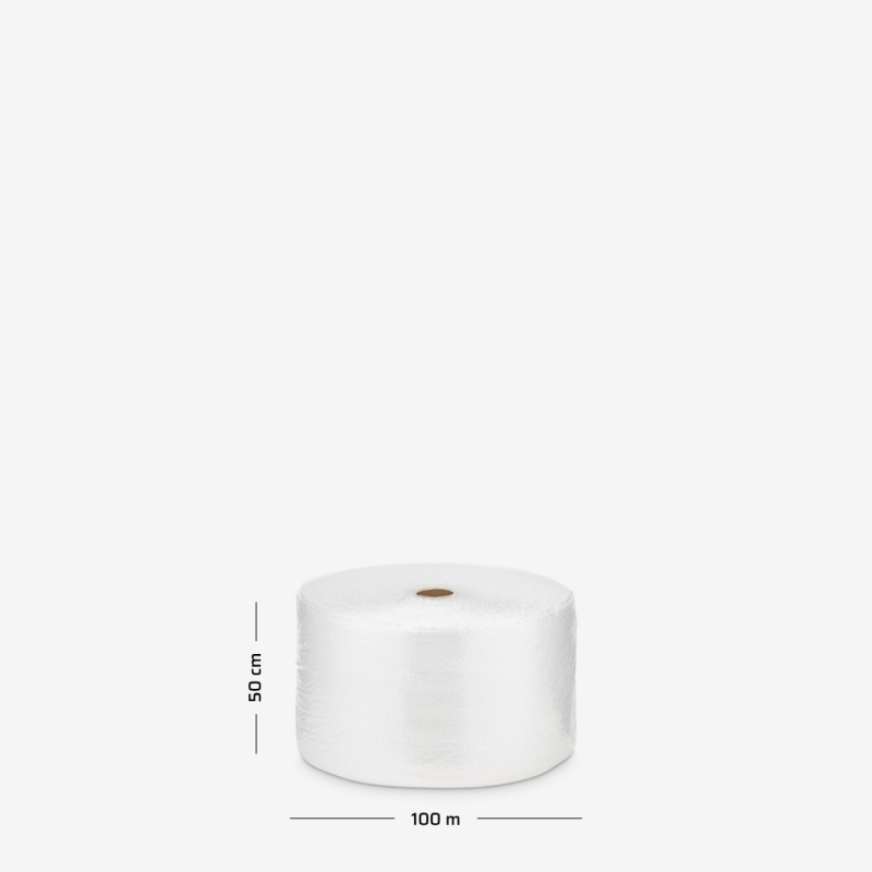 Luftpolsterfolie mit Maßen auf grauem Hintergrund – zum Schutz empfindlicher Produkte.