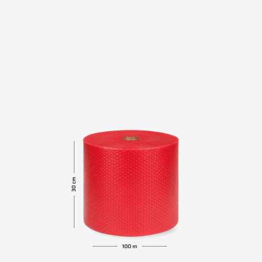 Luftpolsterfolie auf der Rolle B1 30 cm – Leicht, 2-lagig, Rot, mit Gleitmittel – mit Abmessungen