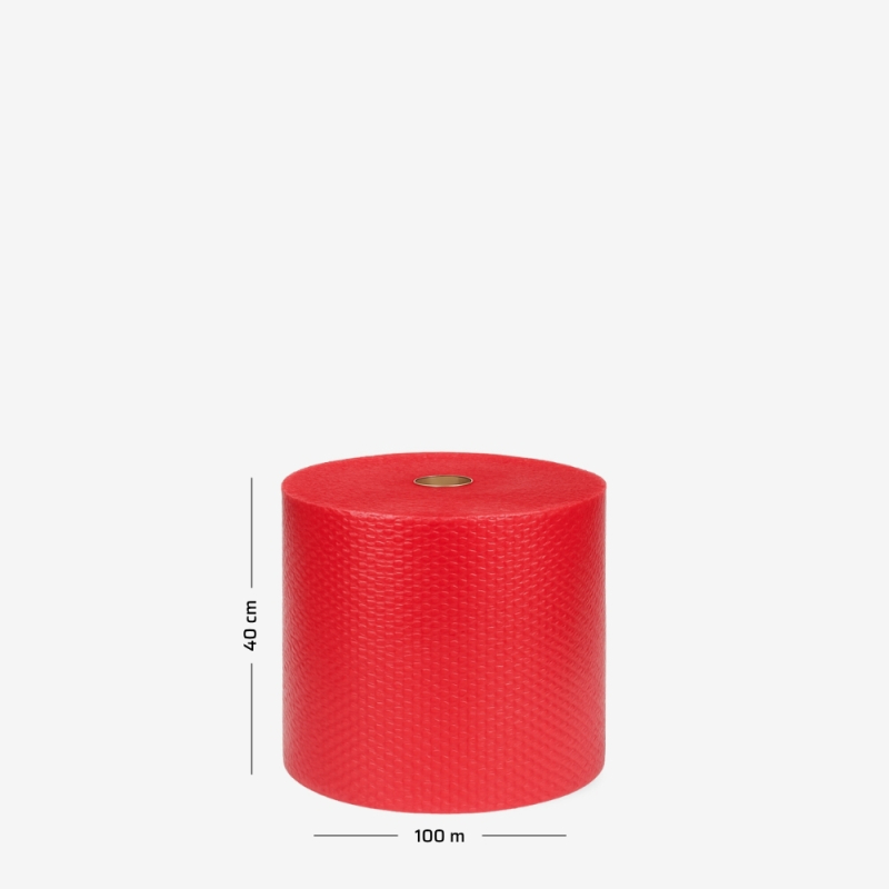 Luftpolsterfolie auf der Rolle B1 40 cm – Leicht, 2-lagig, Rot, mit Gleitmittel – mit Abmessungen