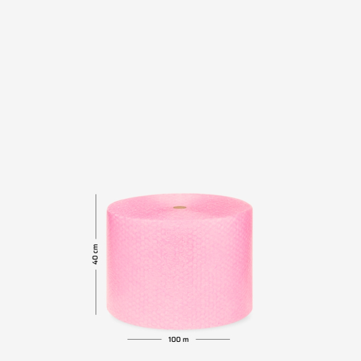 Rosa Luftpolsterfolie auf Rolle 40 cm × 100 m – ideal zum Schutz empfindlicher Gegenstände beim Transport.