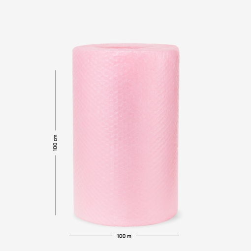 Rosa Luftpolsterfolie auf Rolle 100 cm × 100 m – ideal zum Schutz empfindlicher Gegenstände beim Transport.