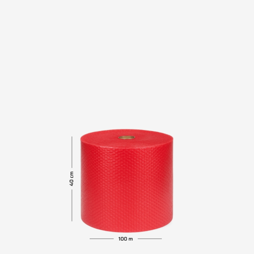 Luftpolsterfolie auf Rolle B1 40 cm – Leicht, 2-lagig, Rot, mit Maßangaben