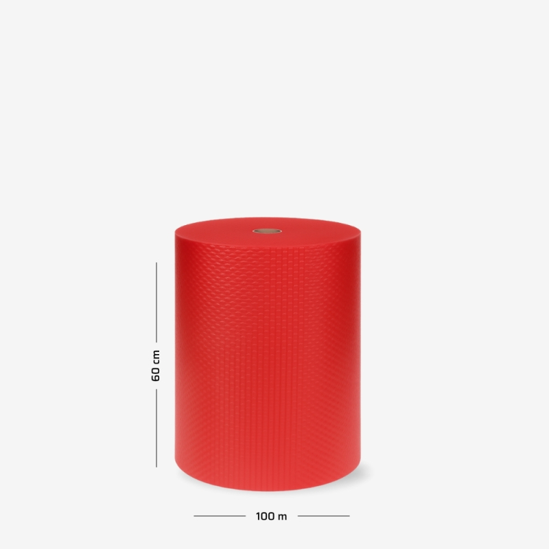 Luftpolsterfolie auf Rolle B1 60 cm – Leicht, 2-lagig, Rot, mit Maßangaben