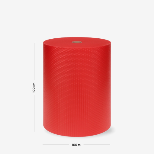 Luftpolsterfolie auf Rolle B1 100 cm – Leicht, 2-lagig, Rot, mit Maßangaben
