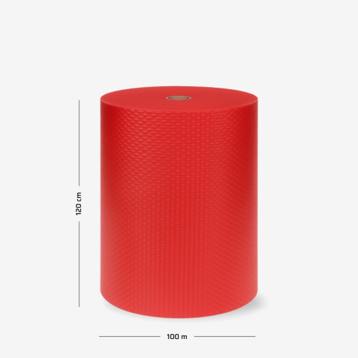 Luftpolsterfolie auf Rolle B1 120 cm – Leicht, 2-lagig, Rot, mit Maßangaben