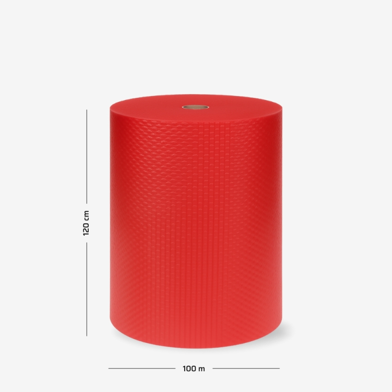 Luftpolsterfolie auf Rolle B1 120 cm – Leicht, 2-lagig, Rot, mit Maßangaben
