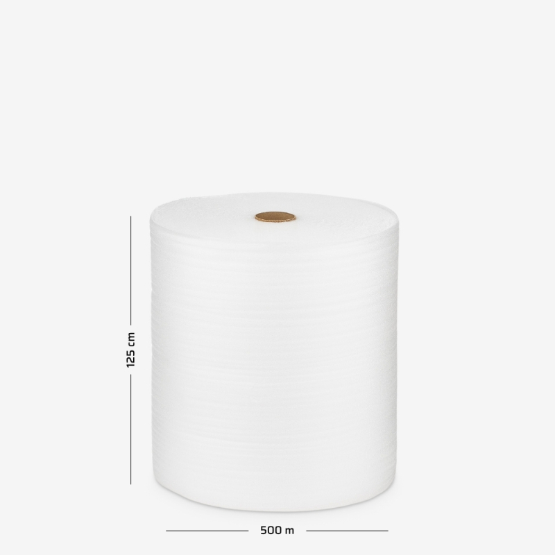 Polyethylenschaum PE 1 mm x 1,25 m, 500 lfm – auf Rolle mit eingezeichneten Maßen