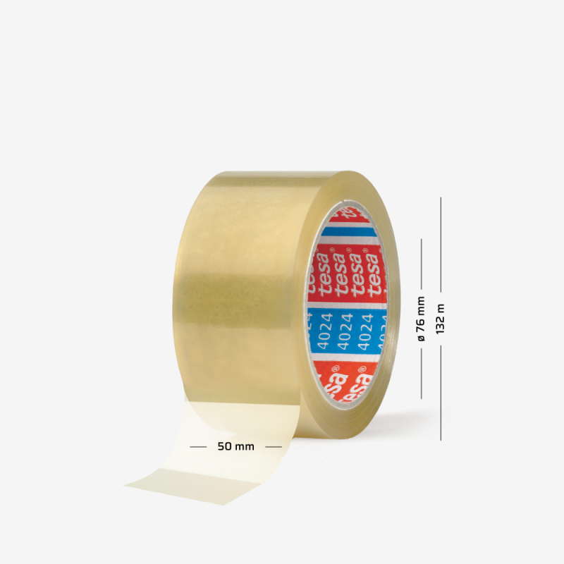 Transparentes tesa® 4024 Verpackungsklebeband, 50 mm breit, 132 m lang, mit 76-mm-Kern.