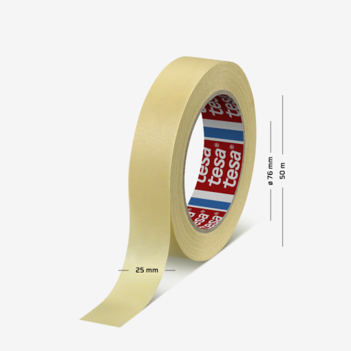 Abdeckband aus Papier TESA® 4323 in Gelb mit einer Breite von 25 mm und einer Länge von 50 m.