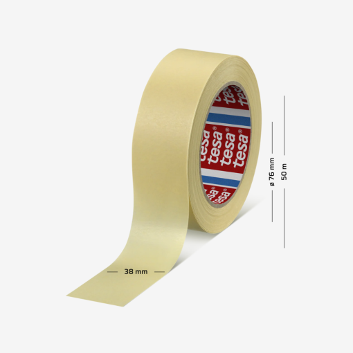 Abdeckband aus Papier TESA® 4323 in Gelb mit einer Breite von 38 mm und einer Länge von 50 m.