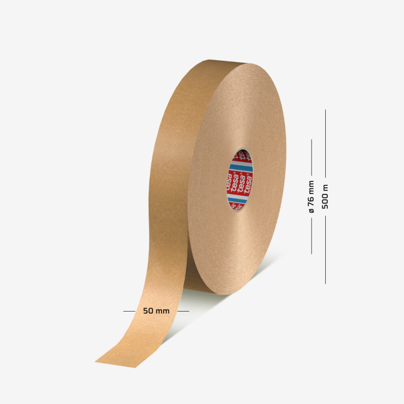 Rolle des braunen TESA® 4713 Papierklebebands mit 50 mm Breite und 500 m Länge