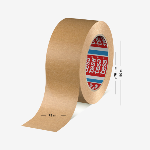 Rolle des braunen TESA® 4713 Papierklebebands mit 75 mm Breite und 50 m Länge