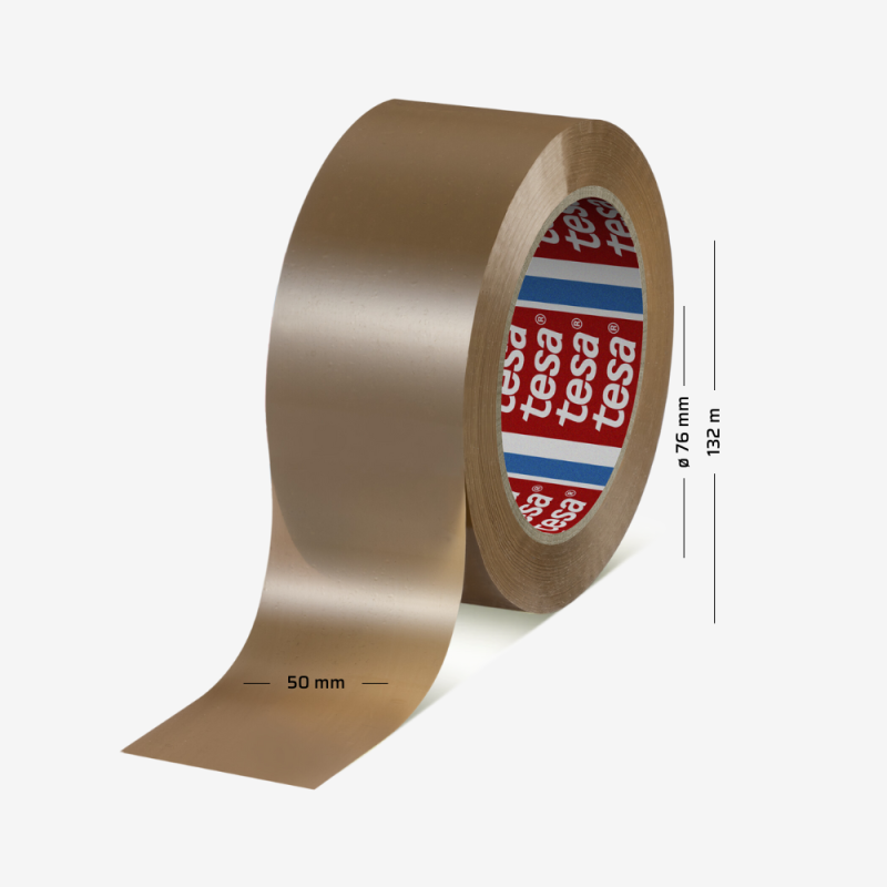 Braunes tesa® 60418 Packband, 132 m lang und 50 mm breit – geeignet für industrielle Anwendungen.