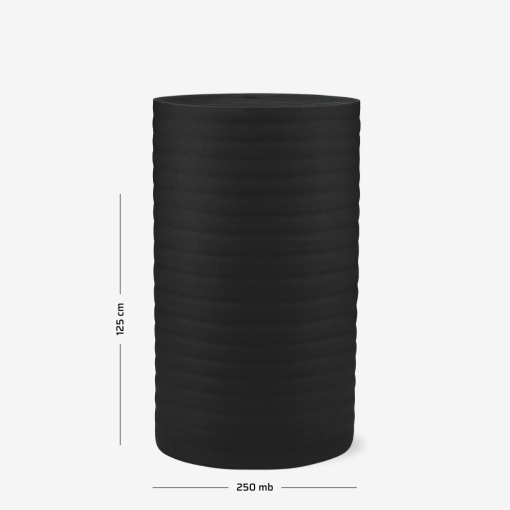 Schwarzer PE-Schaumstoff 2 mm – Rolle 125 cm x 250 lfm, ideal zum Warenschutz.