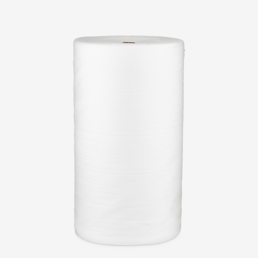 Polyethylenschaum PE mit 8 mm Stärke, auf Rolle gewickelt vor grauem Hintergrund.