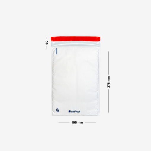 Stabile Luftpolsterfolie-Versandtasche D14 mit Maßangaben - Breite: 195 mm, Länge: 275 mm.