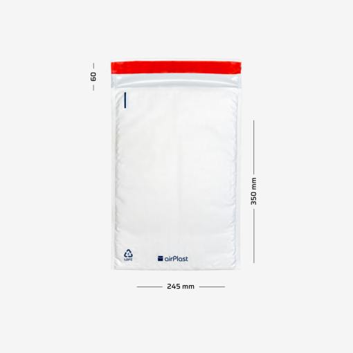 Stabile Luftpolsterfolie-Versandtasche F16 mit Maßangaben – Breite: 245 mm, Länge: 350 mm.