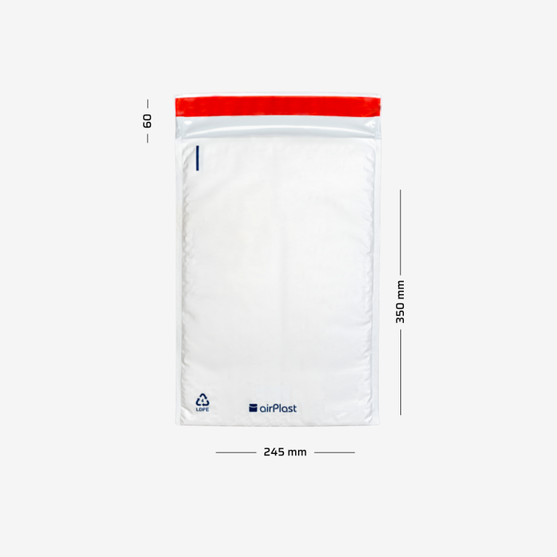 Stabile Luftpolsterfolie-Versandtasche F16 mit Maßangaben – Breite: 245 mm, Länge: 350 mm.