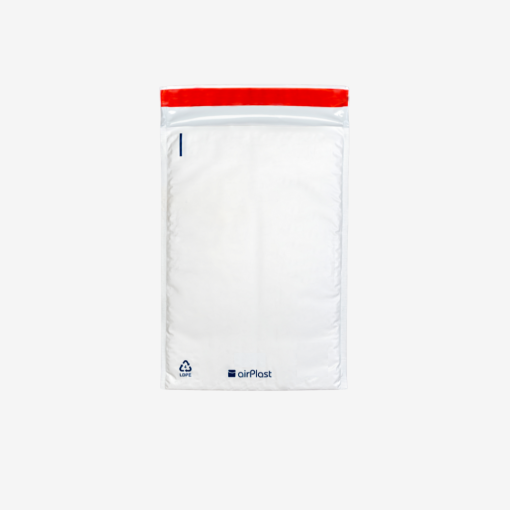 Luftpolster-Versandtasche H18 290x370mm mit Selbstklebeverschluss – Vorderansicht auf grauem Hintergrund.