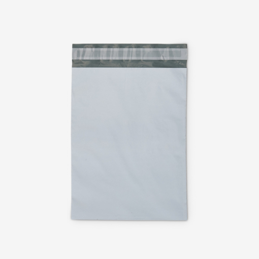 Graue Kurierfolienbeutel aus LDPE-Folie – Vorderansicht.